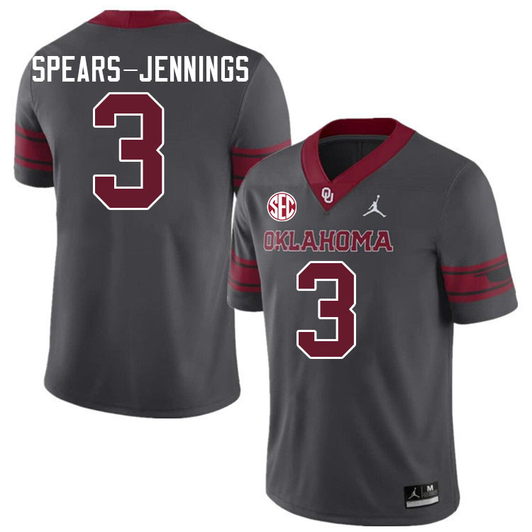 Oklahoma Sooners #3 Robert Spears-Jennings College Football Jerseys,Uniforms-Charcoal